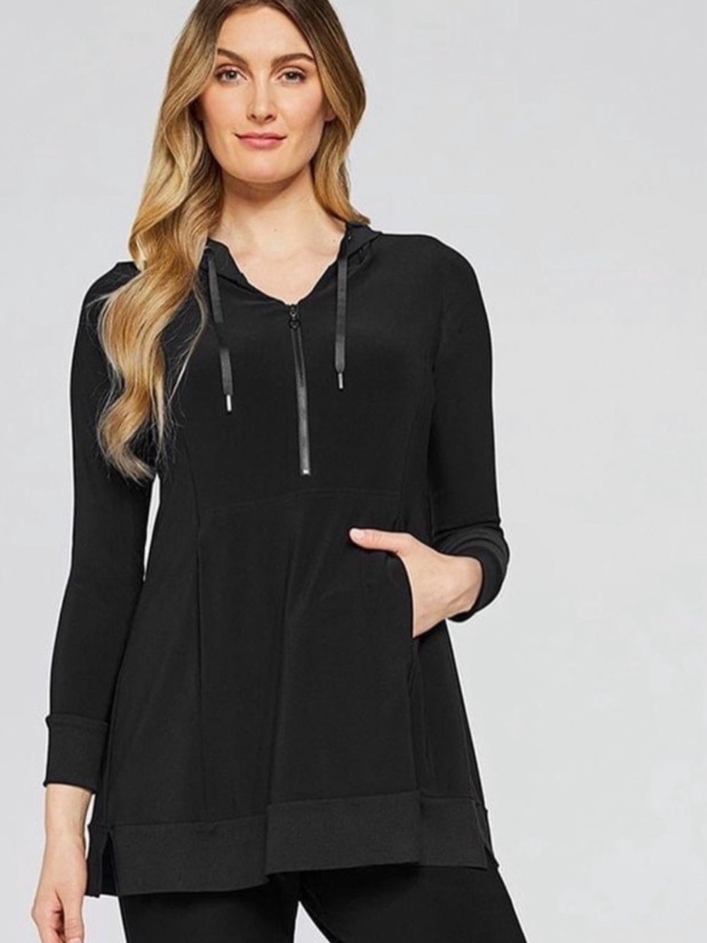 Sympli Black Motion Hoodie Minimalist Lagenlook Canada Classic Comfy Size 12